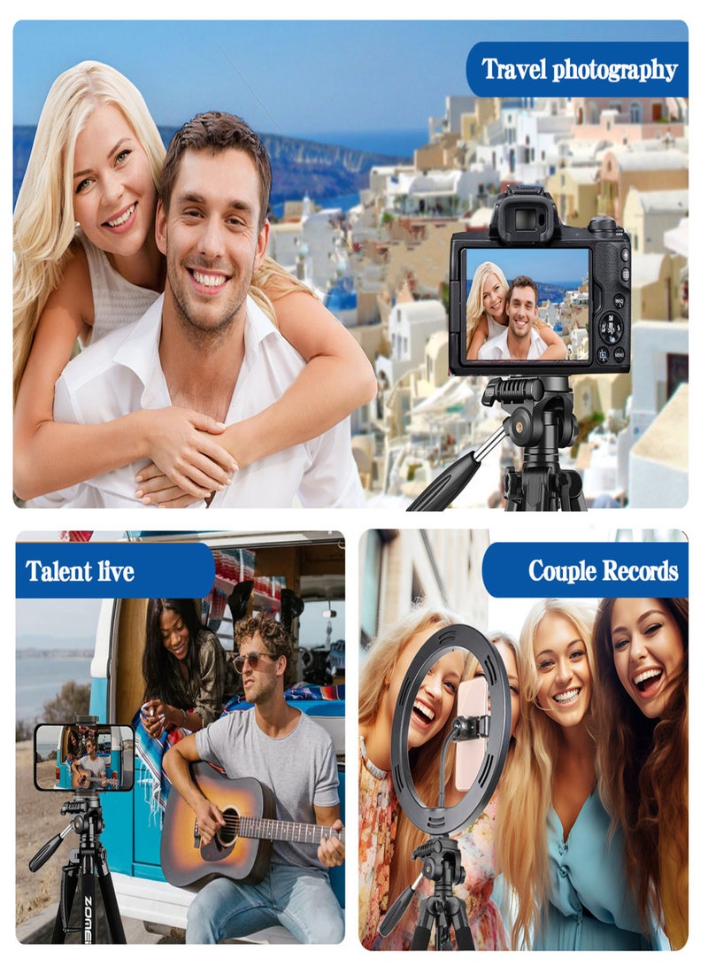 Zomei Q188 portable professional tripod for camera DSLR DV camera 188CM  Q188 + phone tablet 2-in-1 clip + BT remote control set black - Image 4